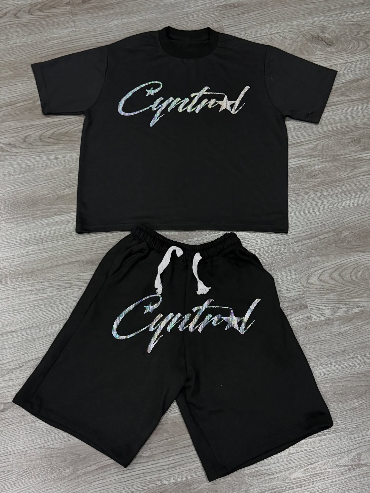 Black Cyntral tee and shorts set